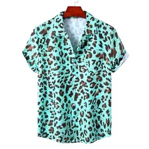 Leopard Shirt For Men Casual Fashion Summer Sleeve Hawaiian Beach New S:Large
